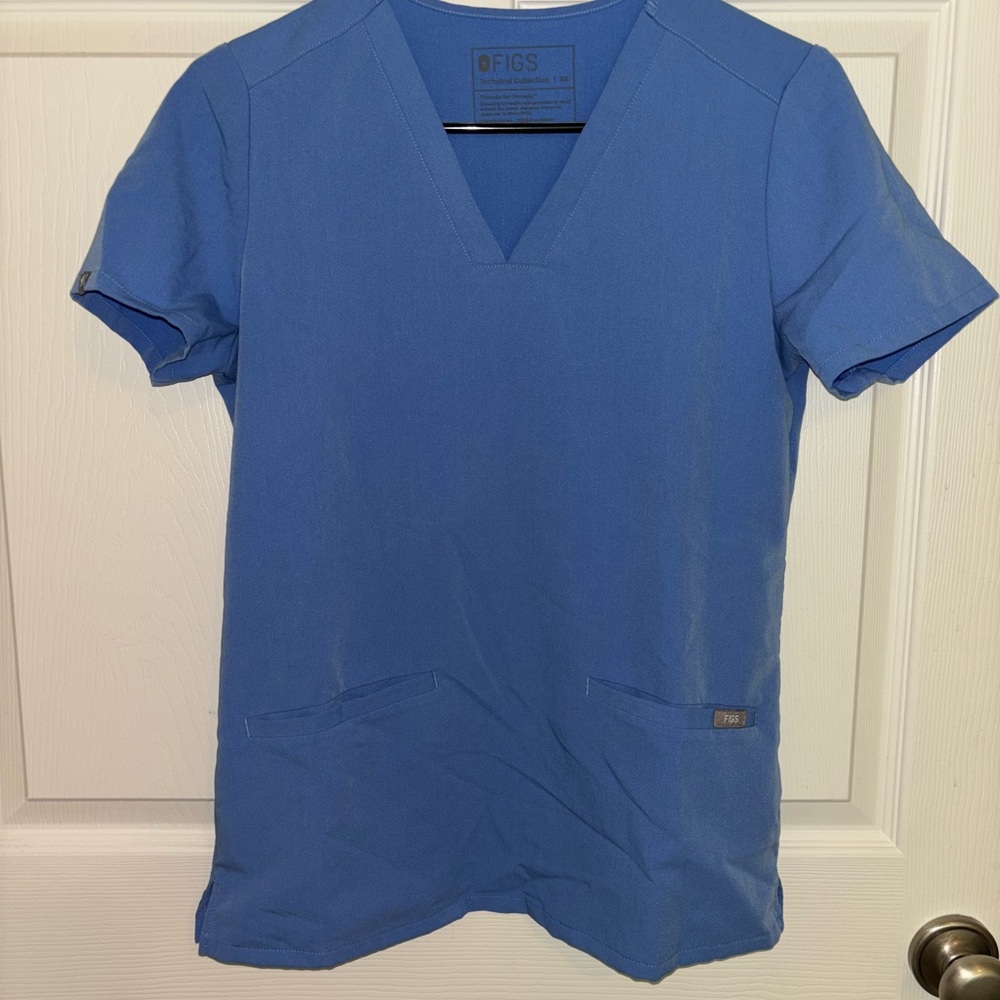 Figs Classic Blue V-Neck Scrub Top